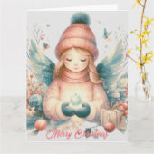 北の自然の中の美しい冬の天使 カード (黄色い花)