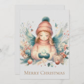 北の自然の中の美しい冬の天使 シーズンカード (正面/裏面)