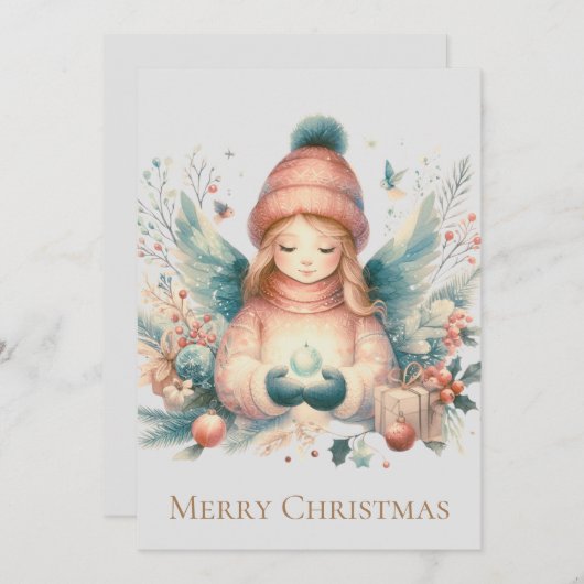 北の自然の中の美しい冬の天使 シーズンカード (正面/裏面)