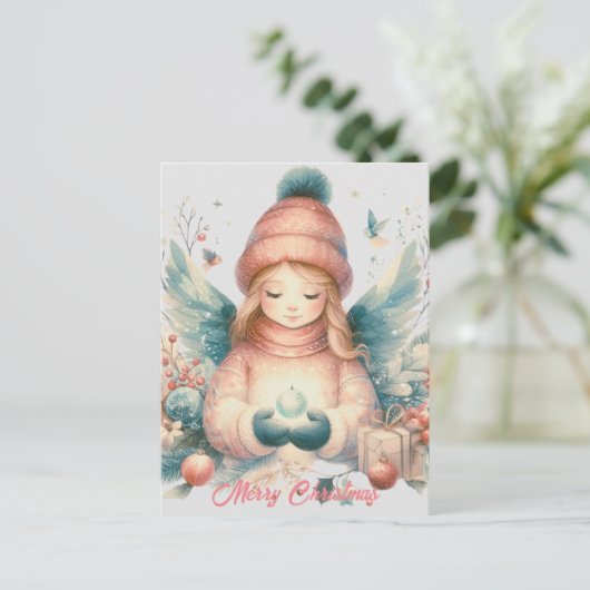 北の自然の中の美しい冬の天使 ポストカード (スタンド正面)