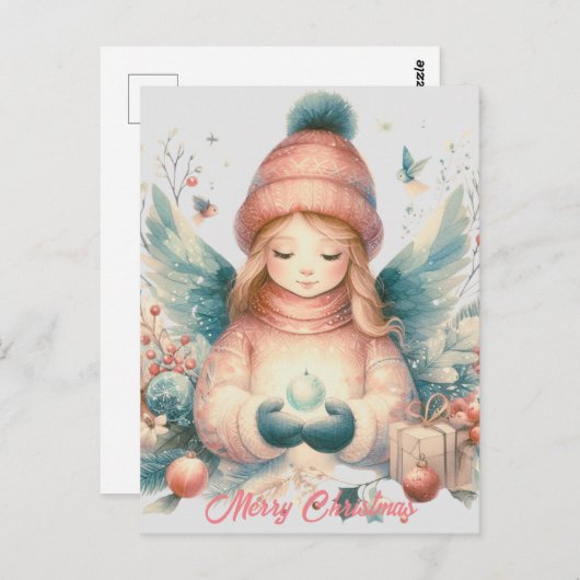 北の自然の中の美しい冬の天使 ポストカード (正面/裏面)