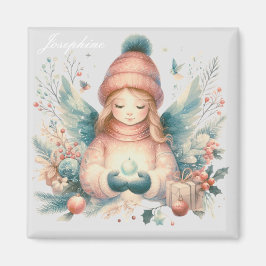 北の自然の中の美しい冬の天使 マグネット