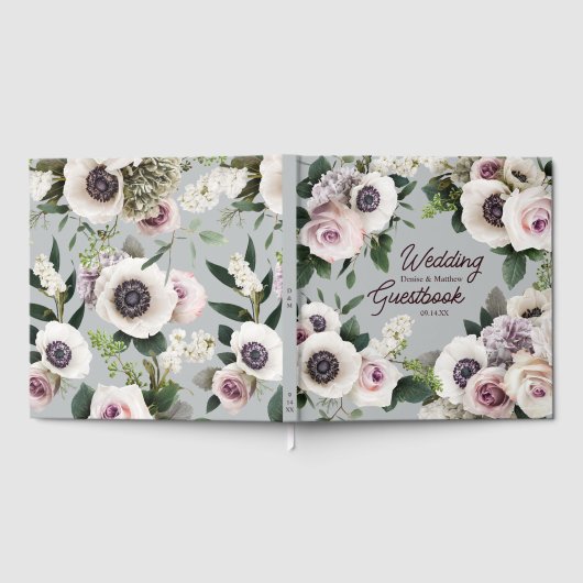 北の雫グレーに白いアネモネ ゲストブック (全面)