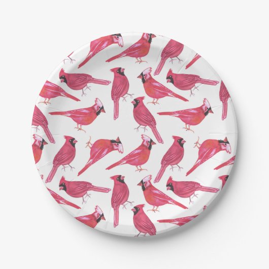 北の（鳥）ショウジョウコウカンチョウまたは（鳥）ショウジョウコウカンチョウの鳥の水彩画 ペーパープレート (正面)