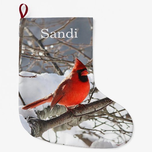 北の（鳥）ショウジョウコウカンチョウ ラージクリスマスストッキング (正面)