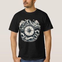 北を指すコンパス冒険Tシャツ グラフィック