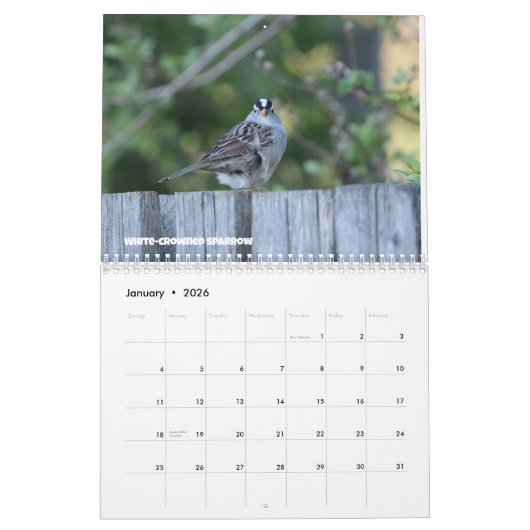 北アイダホの鳥 カレンダー (1月 2026)