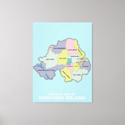 北アイルランドの政治地図。 キャンバスプリント (正面)