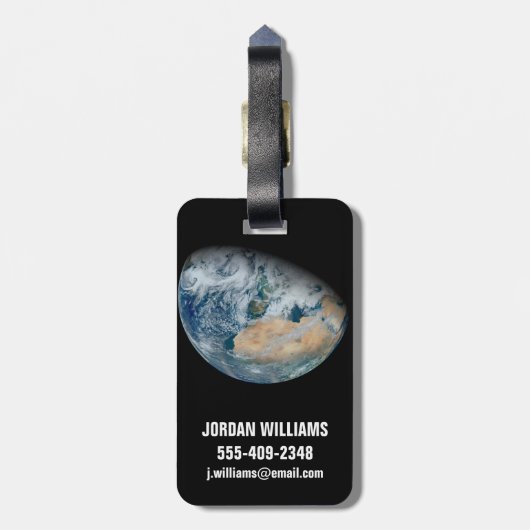 北アフリカと南西ヨーロッパを示す地球 ラゲッジタグ (裏面縦)