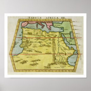 北アフリカの地図c.1580s (色付き版木、銅版、版画) ポスター
