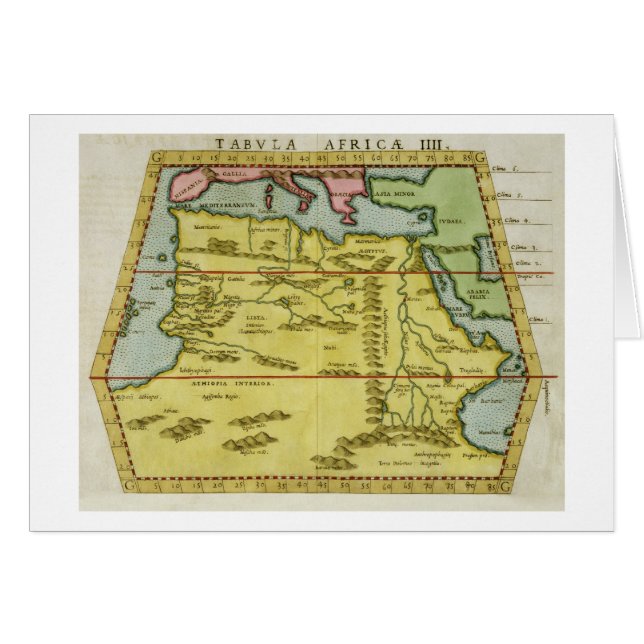 北アフリカ、c.1580s (着色された版木、銅版、版画)の地図 (正面横)