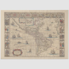 北アメリカと南アメリカの初期歴史地図 薄葉紙