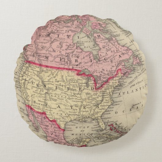 北アメリカの地図 ラウンドクッション (正面)
