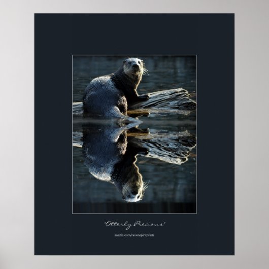 北アメリカの川のカワウソのログ野生生物写真 ポスター (正面)
