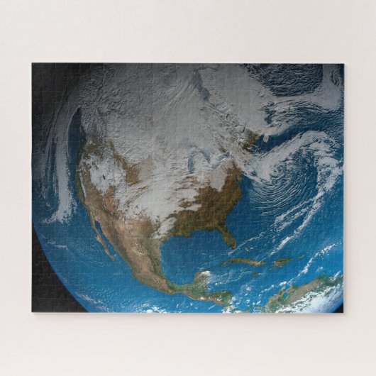 北アメリカ上空の模擬雲を持つ全地球 ジグソーパズル (横)
