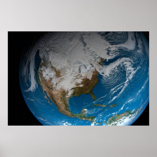 北アメリカ上空の模擬雲を持つ全地球 ポスター (正面)