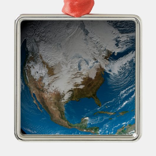 北アメリカ上空の模擬雲を持つ全地球 メタルオーナメント (正面)
