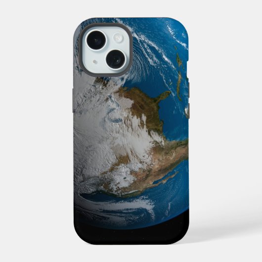 北アメリカ上空の模擬雲を持つ全地球 iPhone 15ケース (裏面)