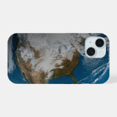 北アメリカ上空の模擬雲を持つ全地球 iPhone 15ケース (裏面横)
