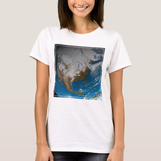 北アメリカ上空の模擬雲を持つ全地球 Tシャツ (正面)