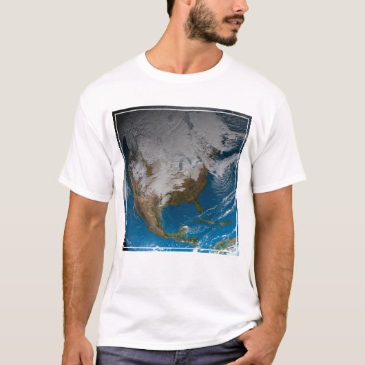 北アメリカ上空の模擬雲を持つ全地球 Tシャツ (正面)