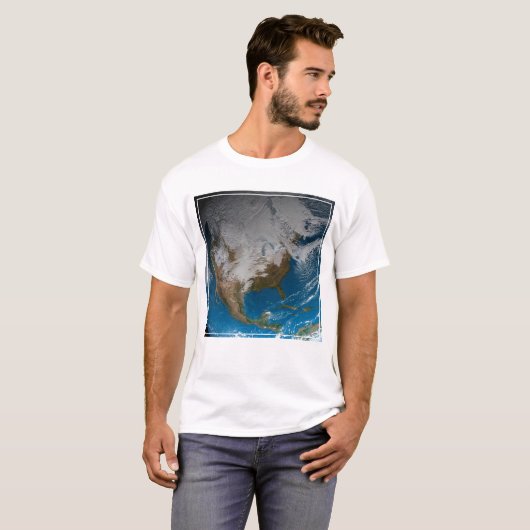 北アメリカ上空の模擬雲を持つ全地球 Tシャツ (正面フル)