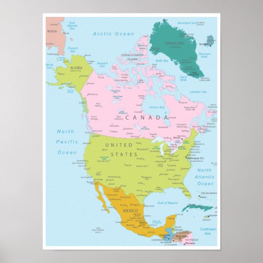 北アメリカ大陸の詳細地図 ポスター (正面)