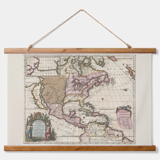 北アメリカ希少歴史旧世界地図 吊り下げ型タペストリー (正面)