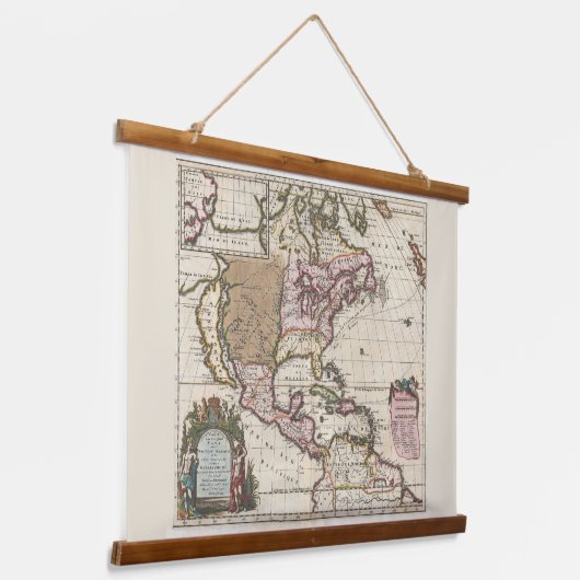北アメリカ希少歴史旧世界地図 吊り下げ型タペストリー (傾斜あり)