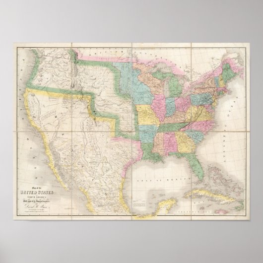 北アメリカ統一された州の地図 ポスター (正面)