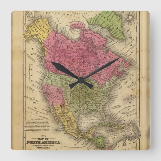 北アメリカ。 スクエア壁時計 (正面)