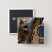 北アメリカ、米国。 カウボーイのリラックスおよび2 缶バッジ (正面&裏面)