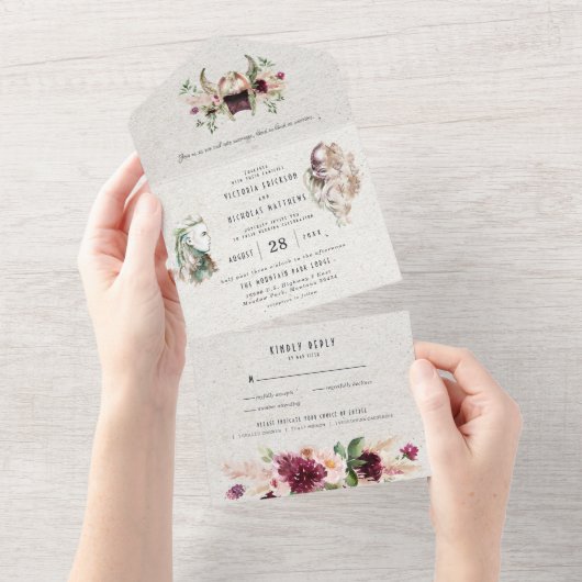 北エレガントバイキングスクロ結婚ール オールインワン招待状 (貼ってはがせる)