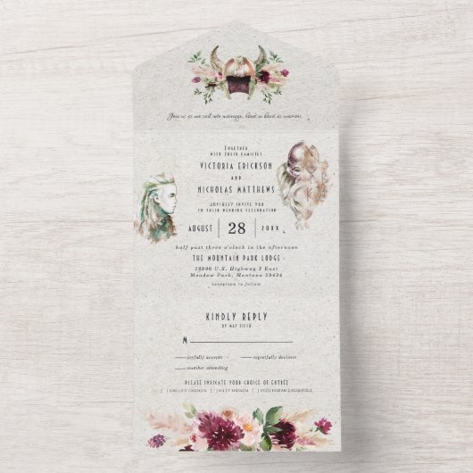 北エレガントバイキングスクロ結婚ール オールインワン招待状 (内側)