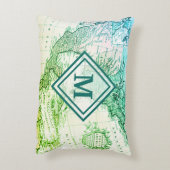 北クールアメリカの緑のヴィンテージ地図モノグラム アクセントクッション (裏面(縦))