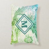北クールアメリカの緑のヴィンテージ地図モノグラム アクセントクッション (正面(垂直))