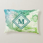 北クールアメリカの緑のヴィンテージ地図モノグラム アクセントクッション (裏面)