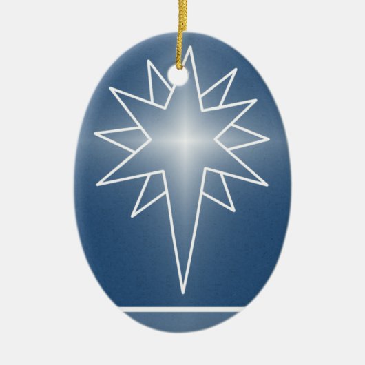 北スター楕円クリスマスオーナメント、青 セラミックオーナメント (正面)