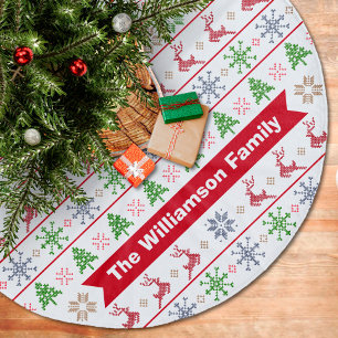 北ニットモダン醜いセーター赤グリーンモノグラム フリース ツリースカート