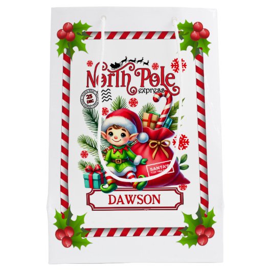 北パーソナライズされた極表現小妖精や小人 ミディアムペーパーバッグ (裏面)