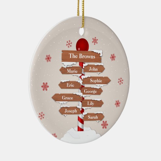 北パーソナライズされた極9ファミリ名 セラミックオーナメント (右)