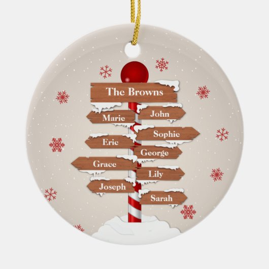 北パーソナライズされた極9ファミリ名 セラミックオーナメント (正面)