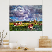 北フリジア湿原の牛の牧草地1918 ポスター (キッチン)