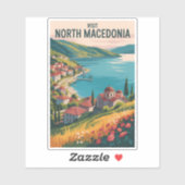 北マケドニアのスカイラインイラスト旅行アート シール (シート)