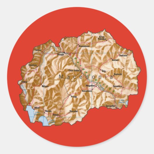 北マケドニア地図ステッカー ラウンドシール (正面)