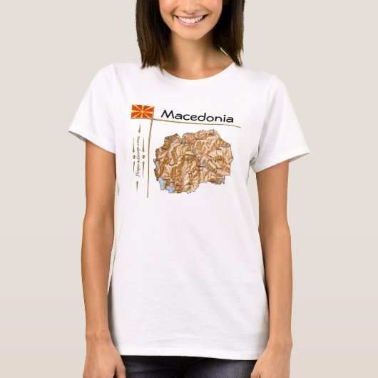 北マケドニア地図+旗+タイトルTシャツ Tシャツ (正面)