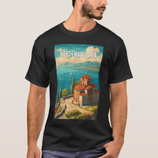 北マケドニア イラスト 旅行 アート ヴィンテージ Tシャツ (正面)