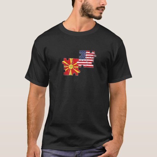 北マケドニアUSAマケドニアアメリカ国旗 Tシャツ (正面)