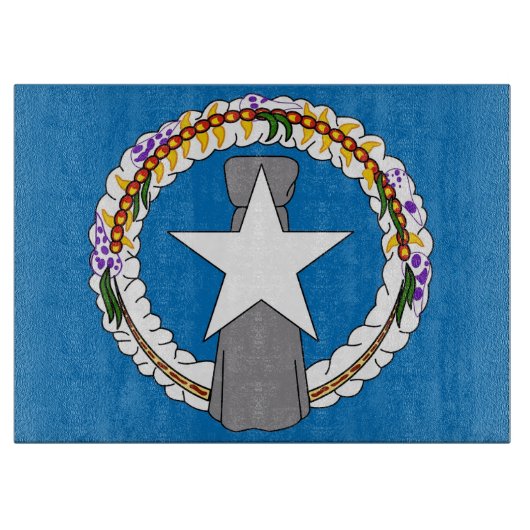 北マリアナ国旗を掲げたガラス製板 カッティングボード (正面)