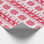北モダンパタ赤と白ーンホリデー ラッピングペーパー (角)